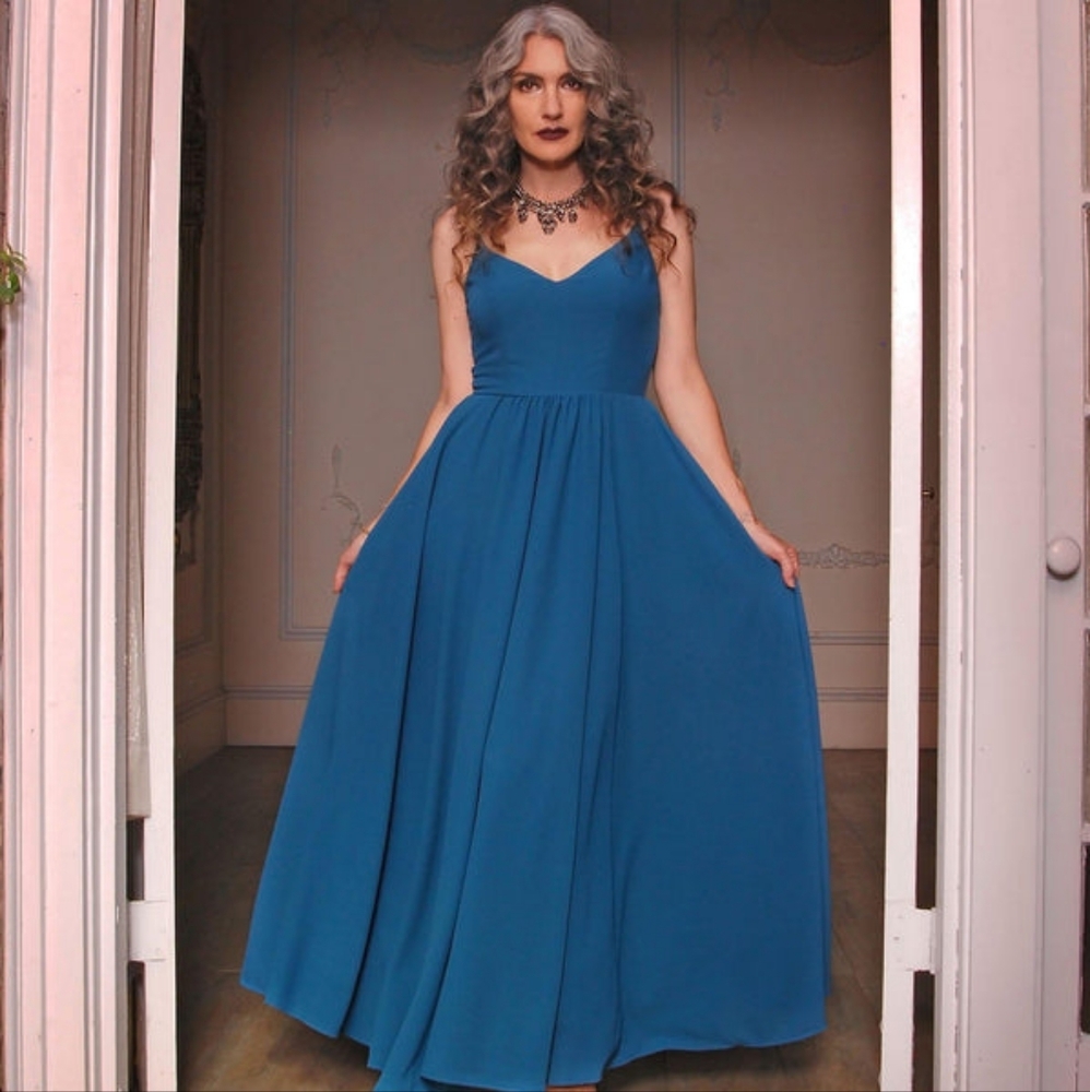 Turquoise Crepe Amalie Maxi Dress